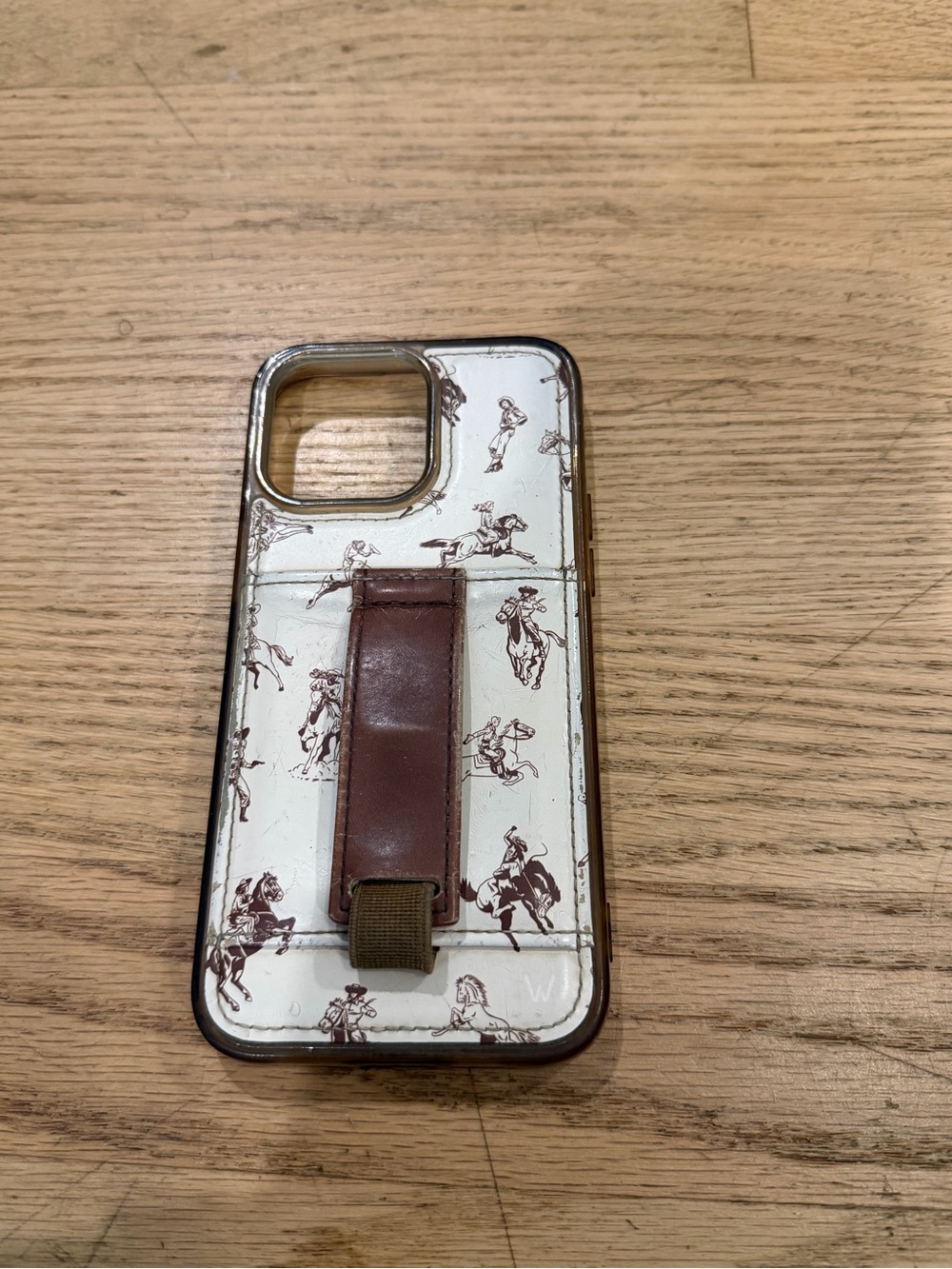 iPhone 15 pro max Walli White & Brown Horse Print Phone Case with Brown Strap